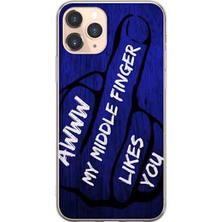 Kompatibelt Mobildeksel til Apple iPhone 11 Pro Mørk typografisk illustrasjon med hjerteform og budskap om vennskap mot dyp blå tretekstur