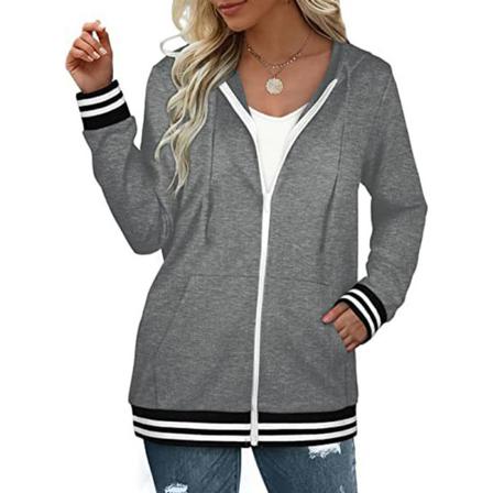 Kvinnor Långärmade Randig Hooded Overcoats Color Block Ytterkläder