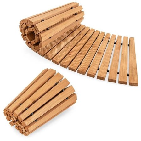 COSTWAY Kaareva pyörivä puutarhapolku kuusesta 216 x 53 cm - Liukumaton rakenne - Ulkona koriste - Patio, Ranta