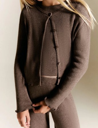 Mango Ribbed Knit Cardigan - Beige - 9-10