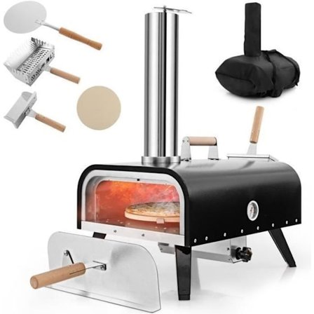 Fire Pizza Extrieur Portable COSTWAY-Pierre Pizza 30 cm Rotativ-Pole Granuler af Træ-Thermometer-Dække-Pizza Spade