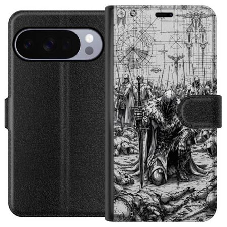 Google Pixel 10 Pro Lommeboketui Middelalderske ridderkriger slagmark svart-hvit episk hær sverd mørk fantasi rustning detaljert illustrasjon middel