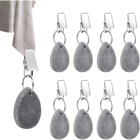 8 Bordsduksvikter Bordsdukshängare Sten Bordsduksvikter Hängare med Metallklämmor Droppformade Grå