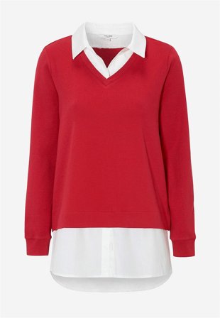 Cellbes of Sweden - Jerseytop med syet skjorte krave i rød til damer i størrelse 34/36