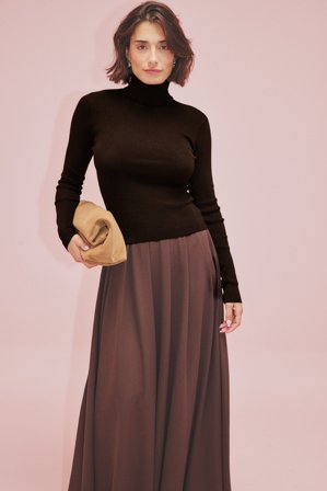 NA-KD Long Sleeve Turtleneck Ribbed Knitted Top - Turtlenecks - Brun - XL