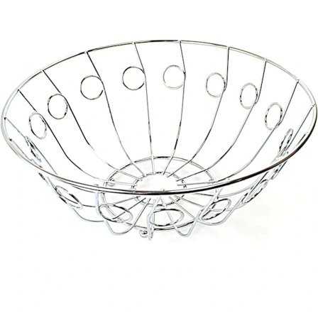 Rund Fruktskål i Metall Kromfinish Tråd, Dekorativ Förvaring Frukt och Grönsaker Färsk och Kök Förvaringslösningar