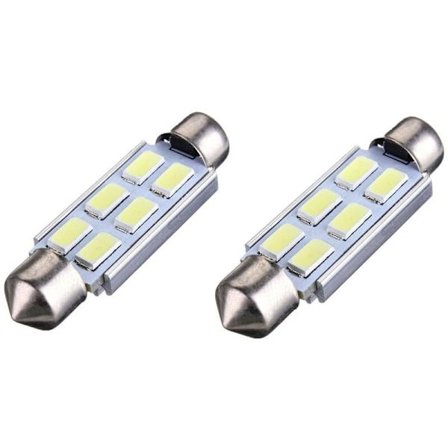 2 x Vita Canbus 42mm 5630 SMD 6 LED DC 12V Nummerplåtsljus