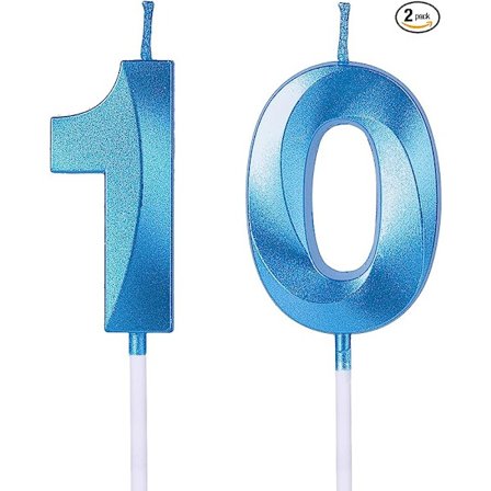 Blå 10-årsdag Lys for Kaker, Nummer 10 Glitter Lys Kaketopp for Fest Jubileum Bryllupsfeiring Dekorasjon