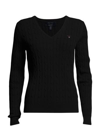 Stretch Cotton Cable V-Neck Villapaita Sininen GANT