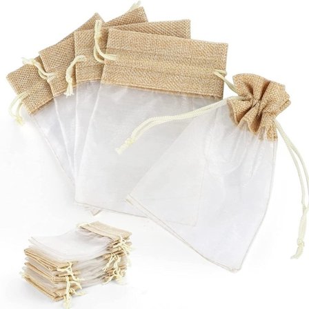 Jute gaveposer, 30 organzaposer, organzaposer, bryllup 10x15 cm, genanvendelige poser med snøre til fødselsdage, jul, slik