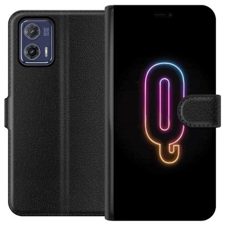 Kompatibel Tegnebogsetui til Motorola Motorola Moto G73 Minimalistisk neonbogstav Q i lyse farver mod mørk baggrund