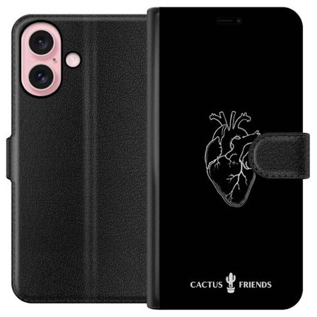 Kompatibelt Plånboksfodral till Apple Apple iPhone 16 Kaktus och Vänner - Midnatt Anatomi Hjärta