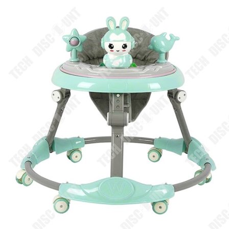 TD Trotteur 3-i-1 sammenklappelig justerbar med lydløse hjul 360° og aftageligt håndtag og musikalsk aktivitetsbord grøn trotter.