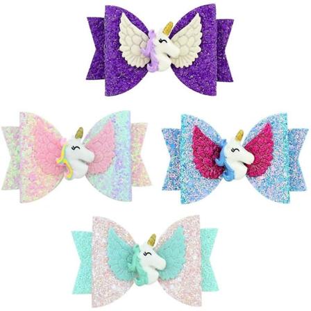 4kpl Unicorn-hiusklipsi Kirkasvaaleanpunainen puolikääreinen kangasklipsi