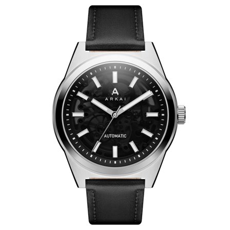 Caron | Black and Silver-tone Stainless Steel Automatic Skeleton Watch for Men - Skeleton watches