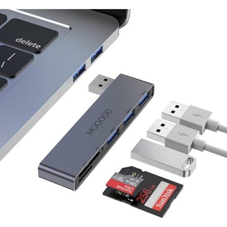 (Farve: Grå) USB-hub, multiport USB-adapter, 5-i-1 USB med 1 x USB 3.0, 2 x USB 2.0, SD/TF-kortlæser, kompatibel med pc/computer
