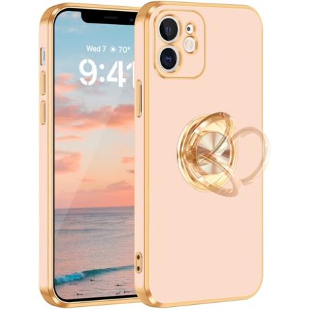 iPhone 12-deksel, iPhone 12-deksel med 360° ringholder telefondeksel for kvinner jenter Slim Kickstand iPhone 12 6,1 tommer, roségull