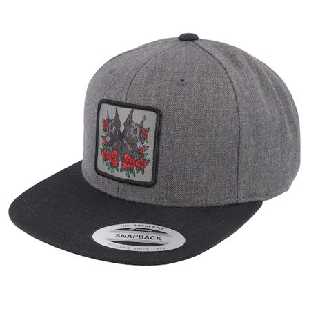 Iconic - Grey snapback Czapka Z Daszkiem - Dobermann & Roses Charcoal/Black Snapback @ Hatstore