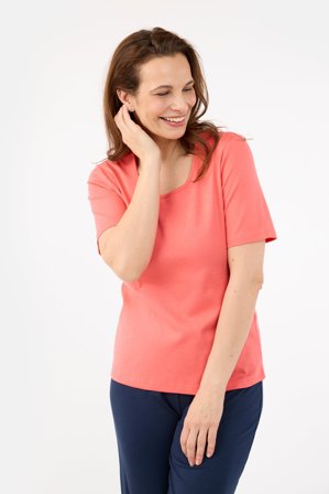 SIGNATURE - Basis T-shirt - Koral - Rund Hals