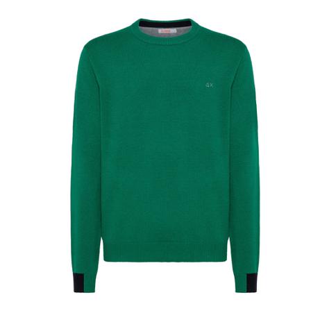Sun68 Round-neck Strik Grøn, Herre Strik, Størrelse: L