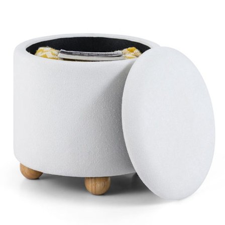 COSTWAY Frisørskammel med Aftageligt Låg og Opbevaringsplads 35L - 44,5 x 44,5 cm (Dia. x H) i Beige Chenille