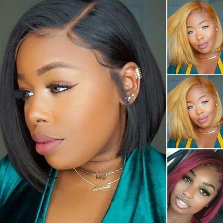 TG Kvinders Bob Golden Straight Crop Parykker Dame Kort Helhår Paryk Vinrød