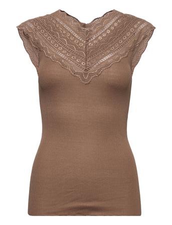Silk Top W/ Lace Brown Rosemunde