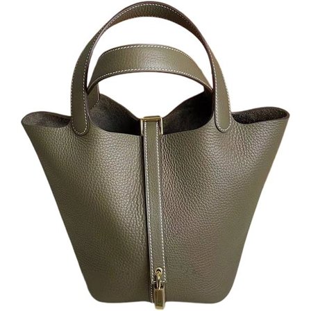 Bøtteveske for kvinner, ekte myk skinnveske med unik låsedesign, førsteklasses utseende, bukettstil tote, justerbar skulderstropp, slitesterk og