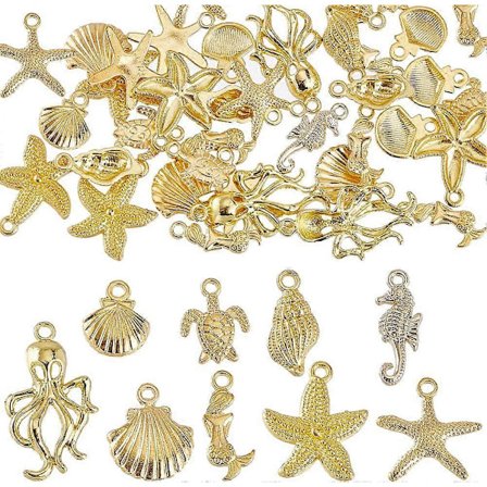 1 Laatikko 54kpl 9 Tyylistä Kultaisia Meri-amuletteja Valtameri-amuletit Irtotavarana Seos Kilpikonna Meritähti Merihevoset Merenneidot Merieläin 