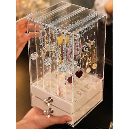 Akryl Hängande Smyckesorganisatör med 2 Lådor Smyckeskrin Dam Förvaringsställ Sammet Smyckesdisplay