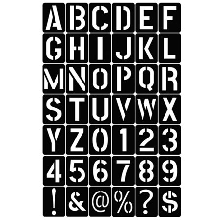 42 stk. Bogstav-, Tal- og Symbolskabeloner til maling og prægning