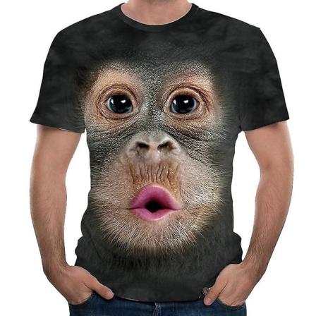 Mäns Rolig Gorilla Apa 3D-tryckt T-shirt Casual Kortärmad Rund Hals Toppar Svart 4XL