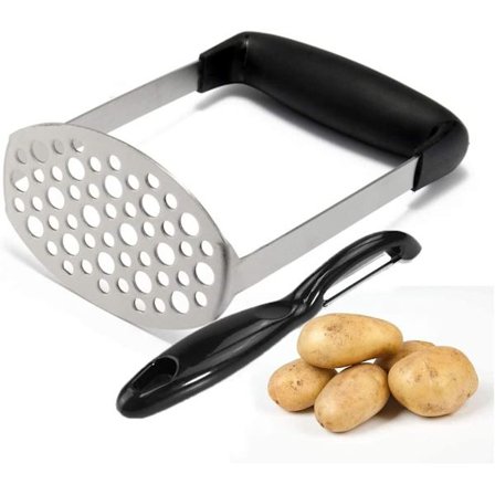 Bærbar potetmospresse i rustfritt stål, fint nett, kjøkken, potet-hvitløkspresse, poteter, søtpotet, sklisikkert potetgrep