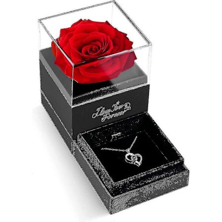 Jag älskar dig halsband med röd ros - Romantiska presenter till henne fru flickvän på årsdagen Alla hjärtans dag födelsedagspresenter till kvinnor 