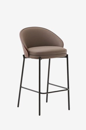 Kave Home - Eamy jakkara ruskeaa keinonahkaa, tuhkaviilua, pähkinäpintaista puuta ja mustaa metallia 65 cm. - Ruskea - Baarituolit & baarijakkarat - -