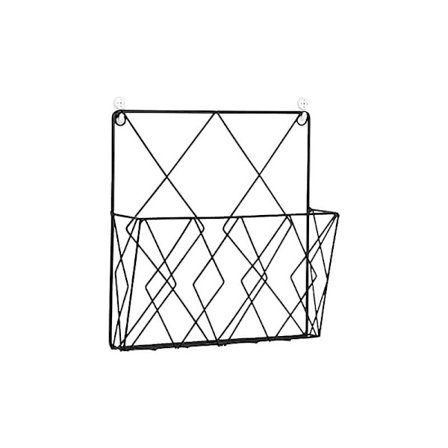 Metall Veggmontert Magasinholder med 2 Kroker - Svart, Kompatibel med Magasiner, Bøker og Kontordokumenter
