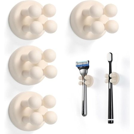 Veggmonterte tannbørsteholdere, barberhøvelholder, multifunksjonell selvklebende tannbørsteholder i silikon for bad, kjøkken, stue R