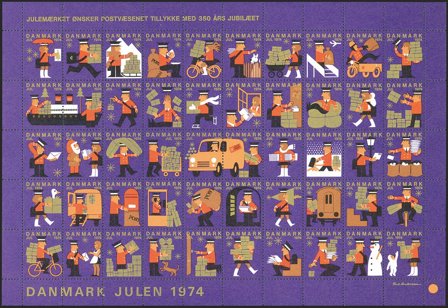 Danmark - Julemærkeark 1974 - Takket - Ufoldet