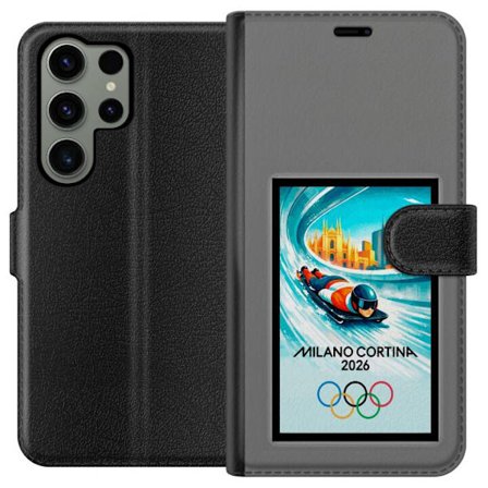 Kompatibelt Lommeboketui til Samsung Galaxy S23 Ultra Dynamisk bobslede eller skeletonkjører i iskanal med Milano Cortina 2026, bysilhuett og olympisk