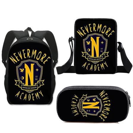 3 stk/sett onsdag Addams And Enid Nevermore Academy Ryggsekk Gothic Girl Messenger Bags Barn Bokveske Barn Penicl Etui Gave Style 14