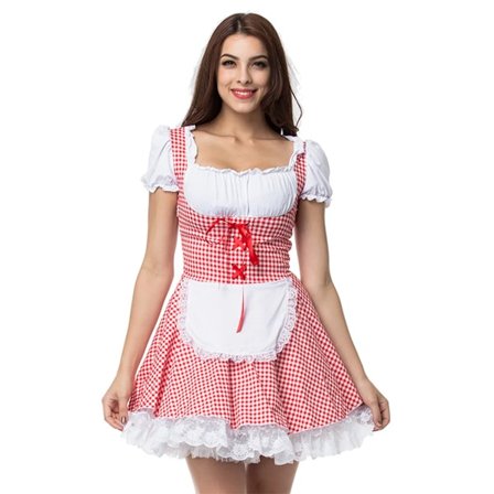 Mub- Bavaria Beer Festival Costume Maid Cosplay red Dress Carnival Party checkboard Fairy Dress for Girl maid dress 5