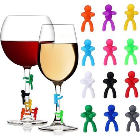12 stk silikonmerker for glass, små dukker, drikkemarkører, etiketter, vinglassdekorasjoner, silikonidentifikatorer, cocktail, flerfarget