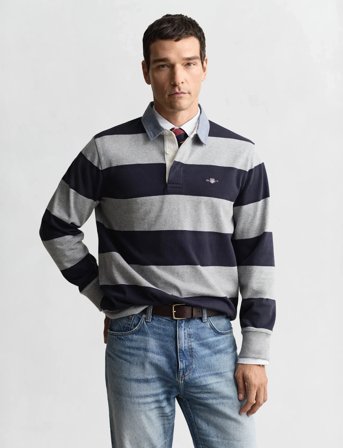 GANT Reg Chambray Stripe Heavy Rugger - Grey - XXXL