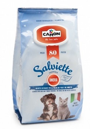 Camon Salviette Fragranza Ambra Per Cani/Gatti 80 Pezzi
