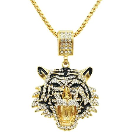 Iced Out Tiger Halsband Hip Hop Djur Iced Out Kedja Rap Punk Rock Club Disco Cz Diamant Bling Pennywise Kostym Pojkar Smycken Kubansk Länk Chai