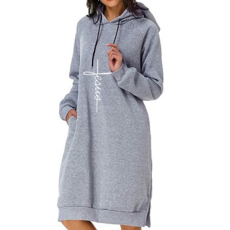 Kvinnor Långärmade Hooded Klänningar Cross Print Pullover Hoodie