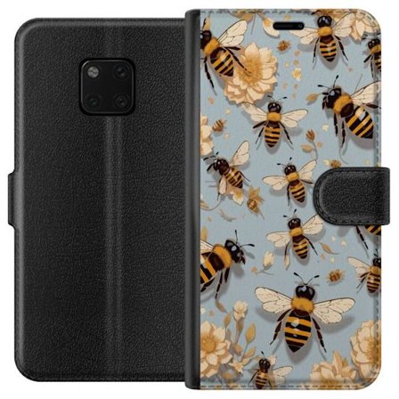 Kompatibelt Plånboksfodral till Huawei Huawei Mate 20 Pro Bin och Blommor Naturinspirerad Design med Blå Bakgrund Charmigt Motiv som Hyllar Sommar o