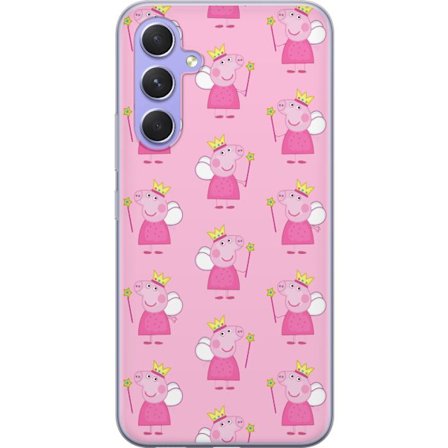 Kompatibelt Mobildeksel til Samsung Galaxy A54 Greta Gris og Peppa Pig med dinosaurer og dyr, leken tegnet barnekunst på blå bakgrunn