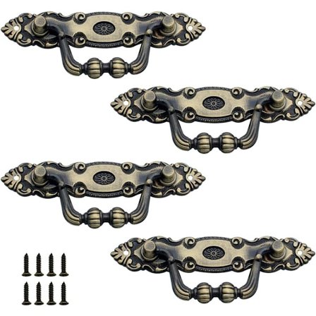 4 stk. Skuffehåndtag Antik Zink Bronze Skuffehåndtag Vintage Møbeldekoration Retro Dørhåndtag Med Skruer til Møbeldør Skab Skuffe