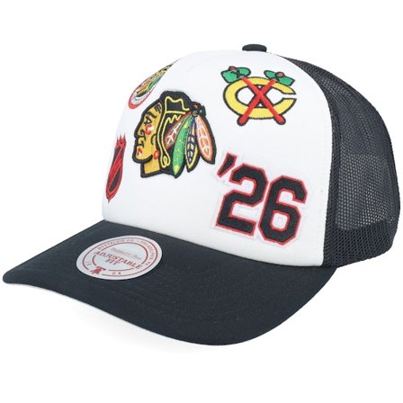 Mitchell & Ness - NHL White trucker Caps - Chicago Blackhawks Gridlock White/Black A-Frame Trucker @ Hatstore